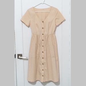 Button Down w/ Pockets Short Sleeved Midi Dress